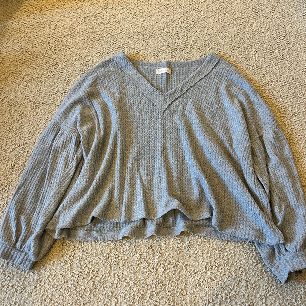 altard state grey waffle knit long sleeve top